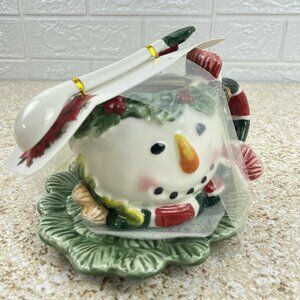 Christmas Winter Snowman Ceramic Mug and Spoon Set NIB